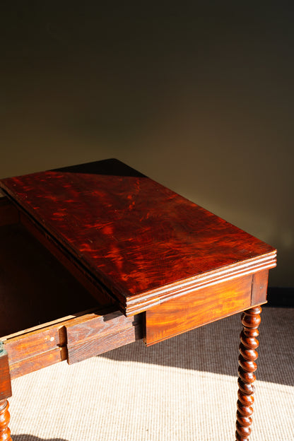 Antique English Mahogany Barley Twist Games Table