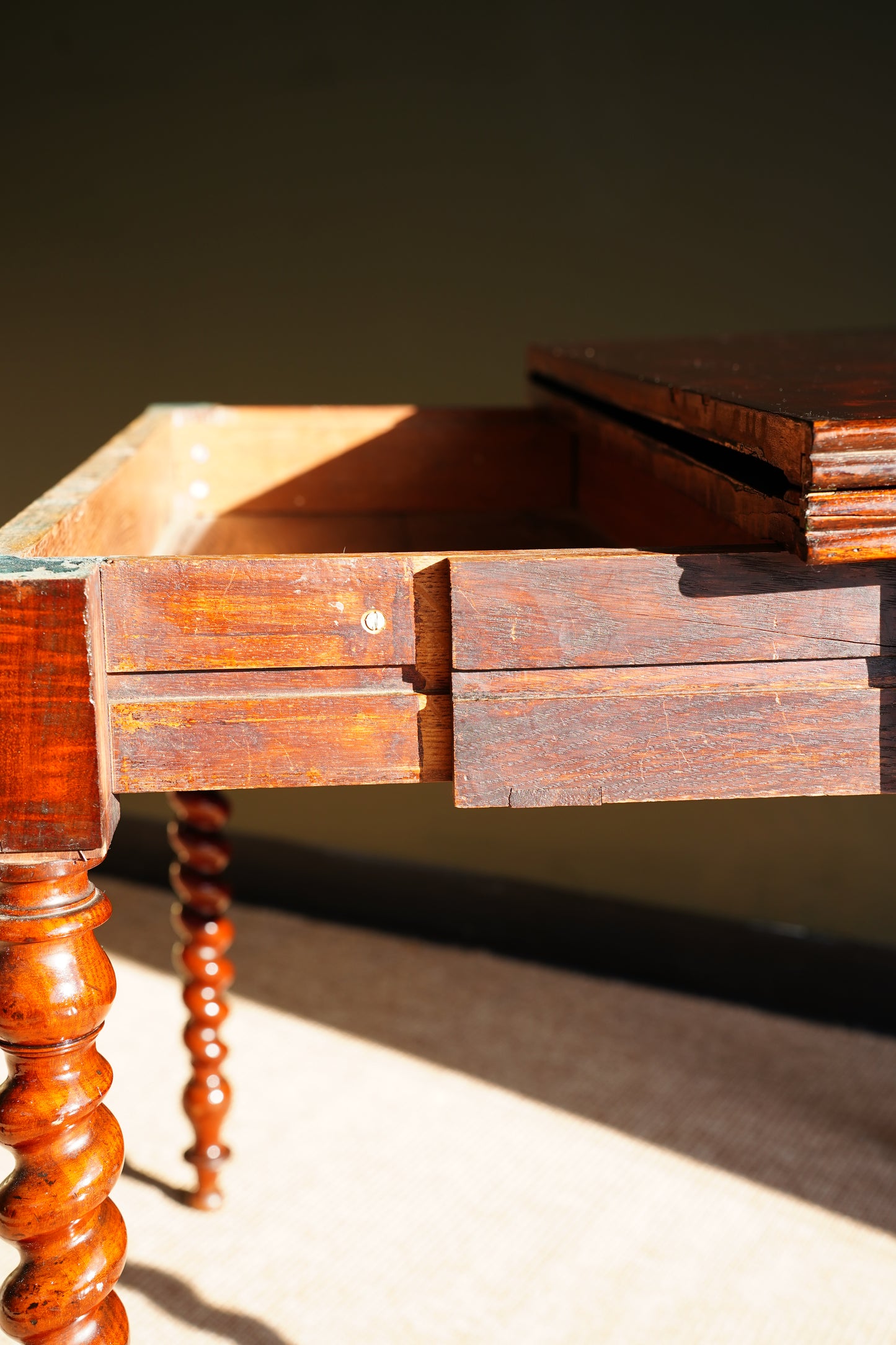 Antique English Mahogany Barley Twist Games Table