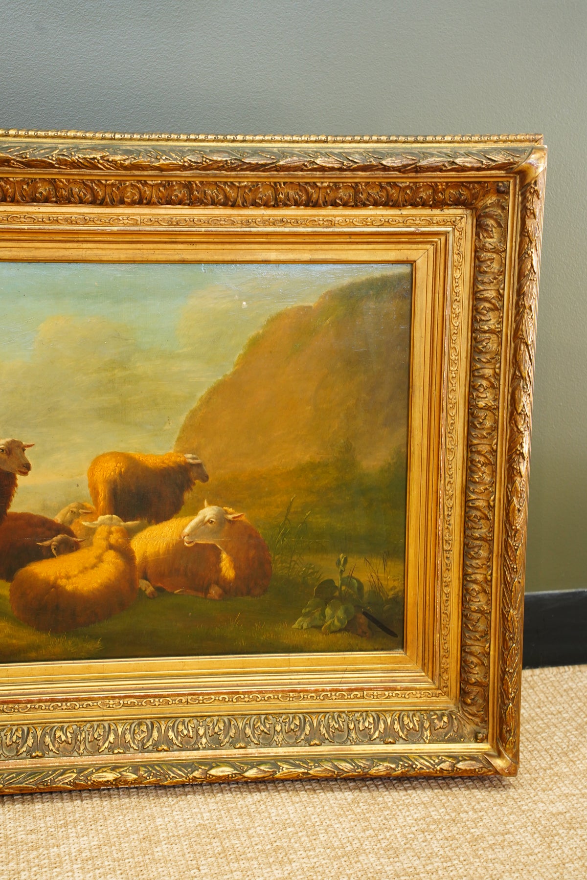 Antique Sheep Oil Painting Landscape, Oil on Board