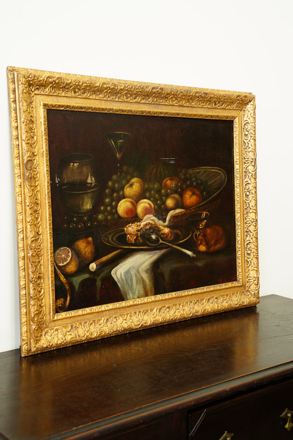 Antique Still Life Oil Painting, Fruit and Langoustine, Circa 1900