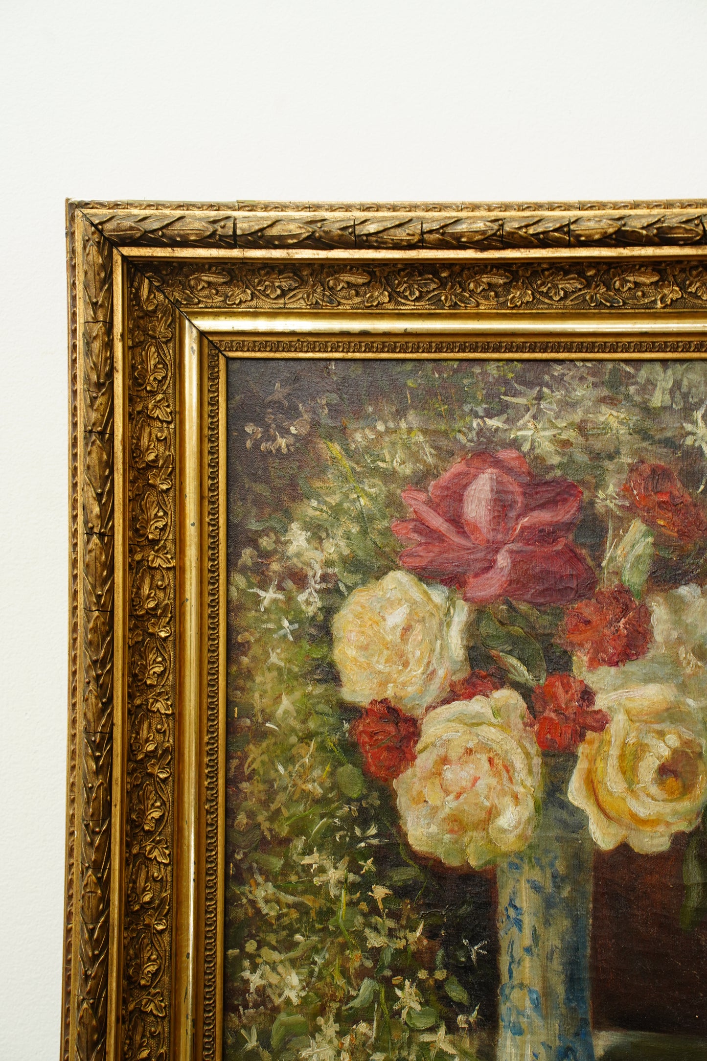 Antique French Rose Oil Painting, Floral Still Life, Ca. 1900