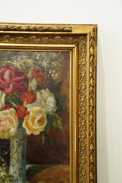 Antique French Rose Oil Painting, Floral Still Life, Ca. 1900