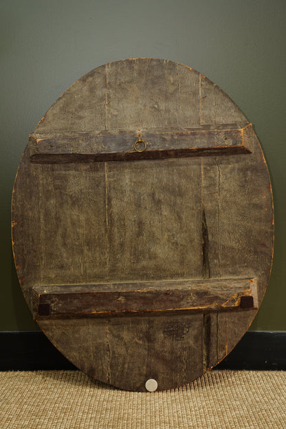 Antique Continental Coat of Arms Painting on Wood, Oval Unframed