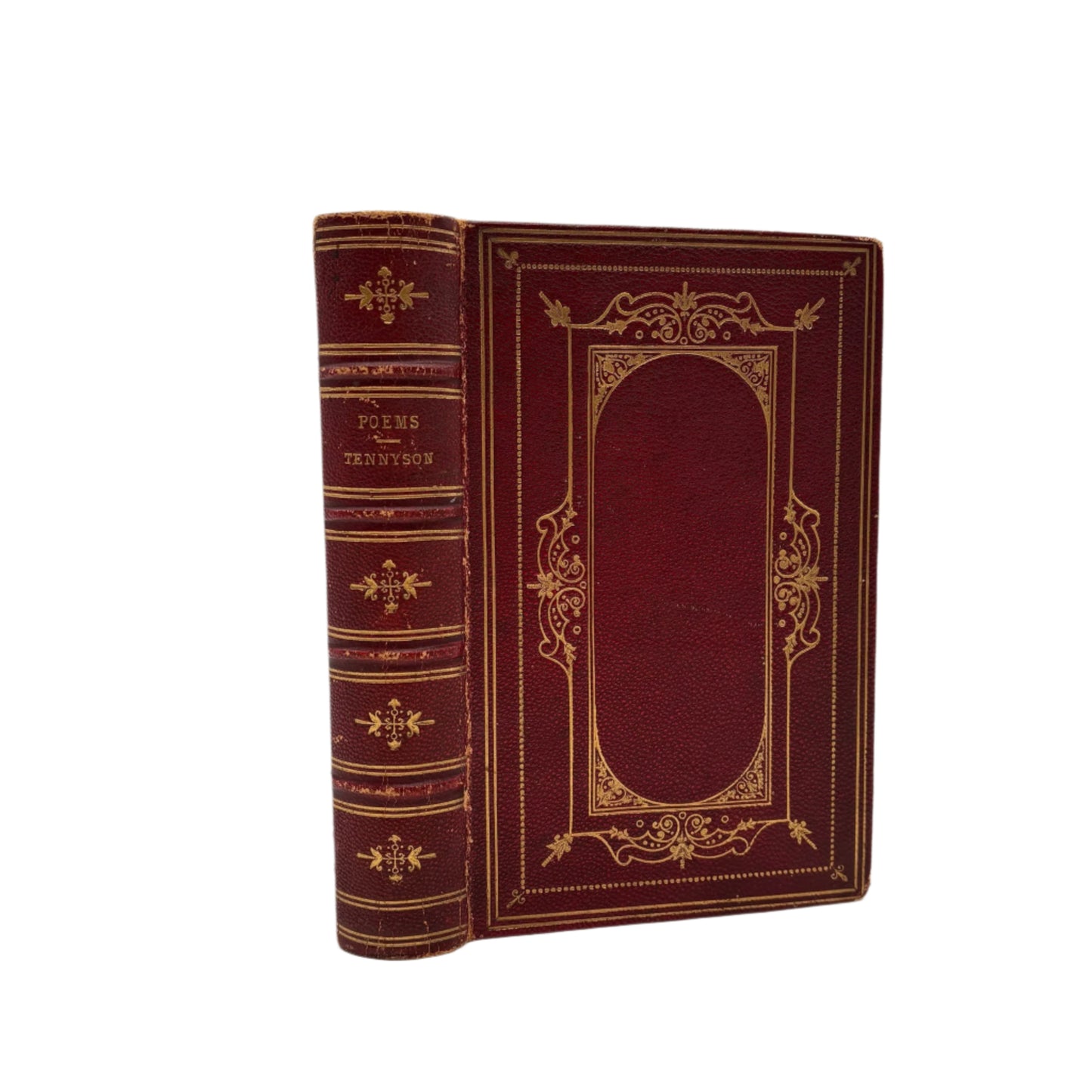 1875 "Poems" by Alfred Tennyson Red Fine Binding Full Leather Book, Antique Poetry Book