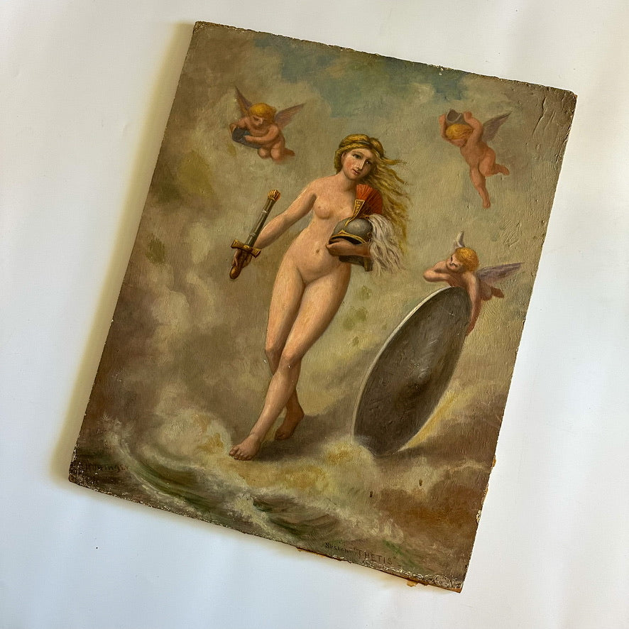 Early 20th Century Neoclassical Style Oil Painting, Unframed Mythological Painting