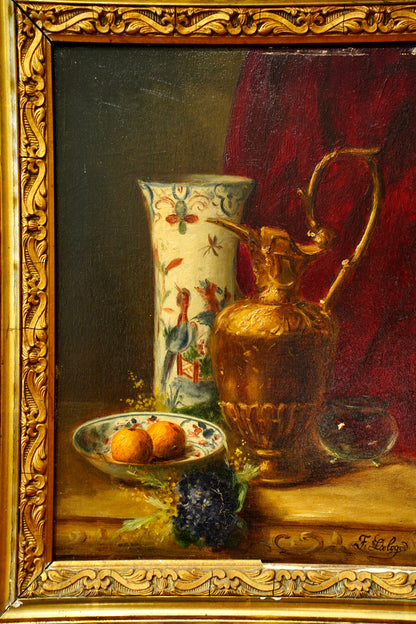 Antique French Oil Painting Still Life, Signed