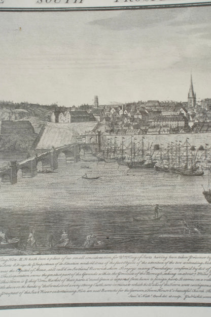 Antique Engraving South Prospect of Berwick Upon Tweed, 1745