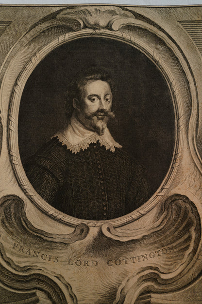 Antique Houbraken Engraving Portrait “Francis, Lord Cottington” Published 1744 | 9 x 14.75