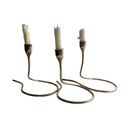 Towle Sterling Silver Modernist Candleholders – Mid-Century Sculptural Design (Set of 3)