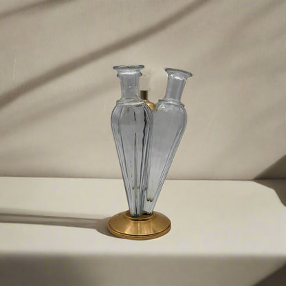 Vintage Triple Bud Vase |  Mid Century Modern Glass Flutes on Gilded Base
