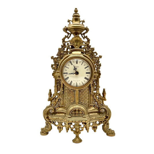 Ornate Vintage Rococo-Revival Gilt-Metal Mantel Clock