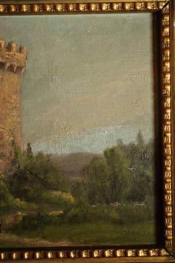 Victorian Irish Castle Ruin Oil Painting, Likely Blarney Castle, Signed L. S. C 1888, in Deep Gilt Frame