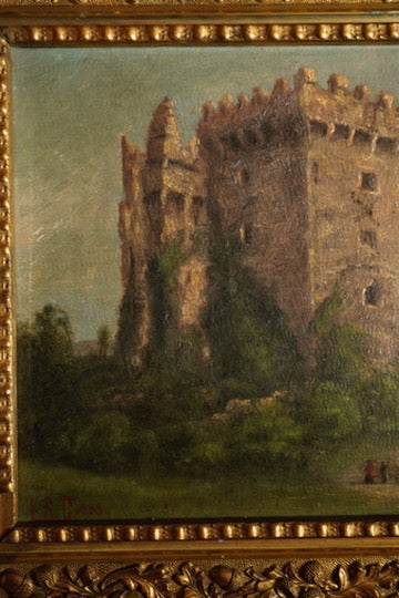 Victorian Irish Castle Ruin Oil Painting, Likely Blarney Castle, Signed L. S. C 1888, in Deep Gilt Frame