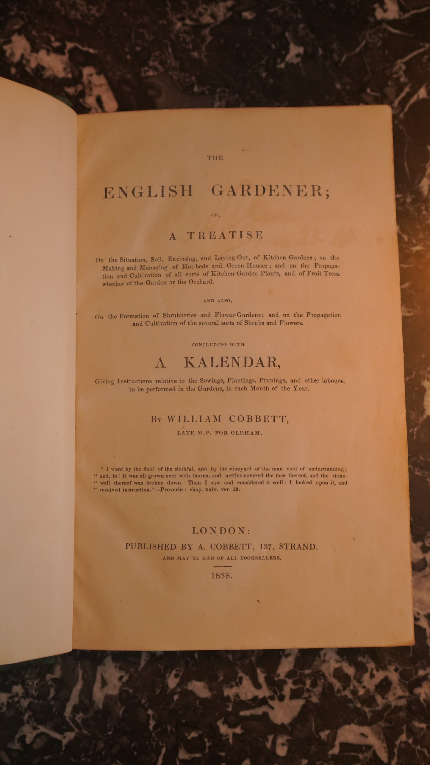 1838 Cobbett English Gardener Fold-Out Plate Half Leather