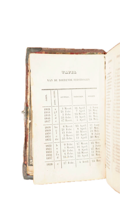 Antique Dutch Catholic Prayer Book Red Leather Metal Hardware Belgium 1840s