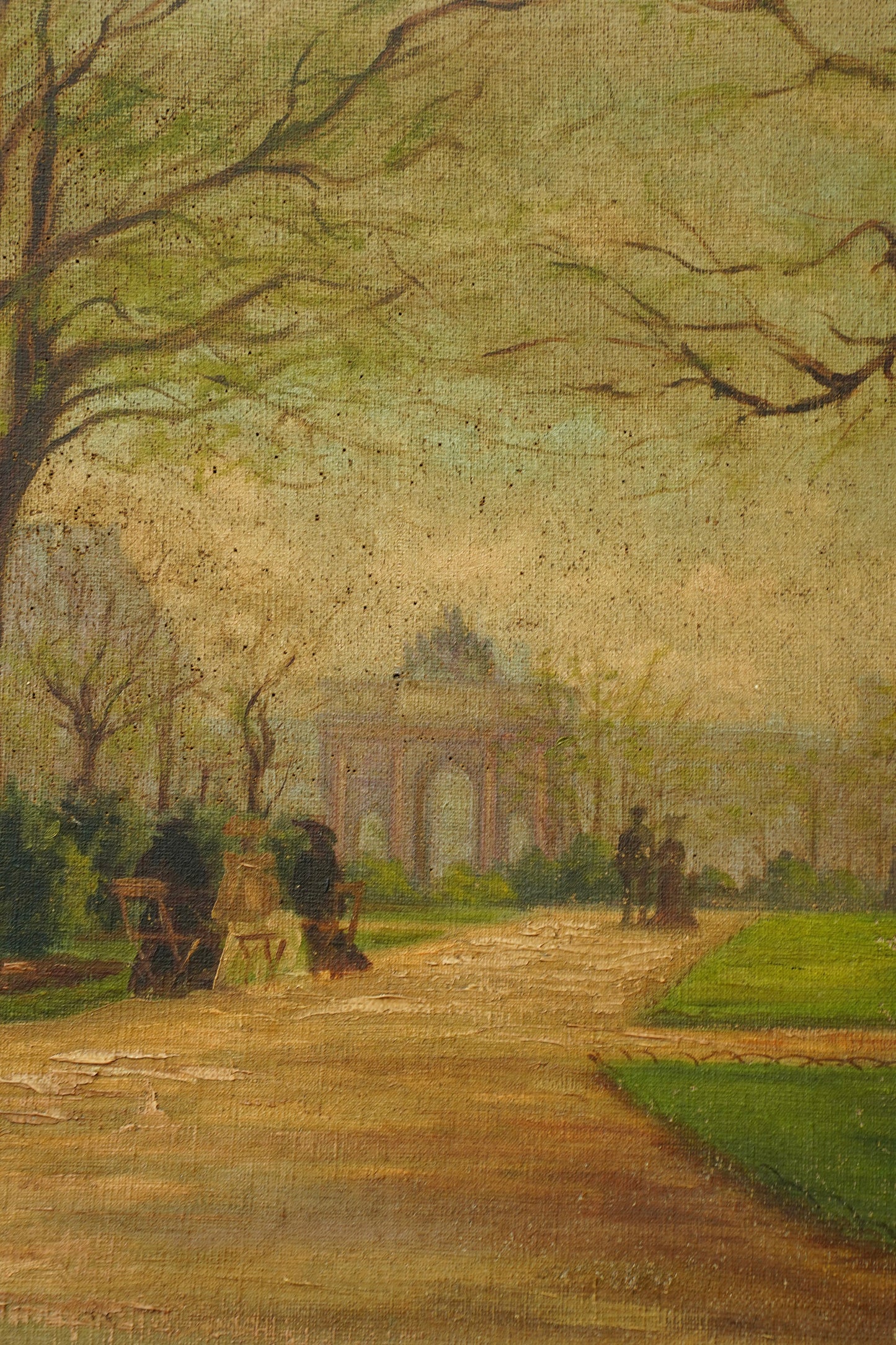 Antique Oil Painting Brussels Park Garden Scene