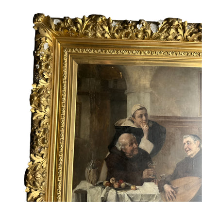 Late 1800s Monk Oil Painting Attributed to Heinrich Weber (1843-1913) in Ornate Gilded Frame