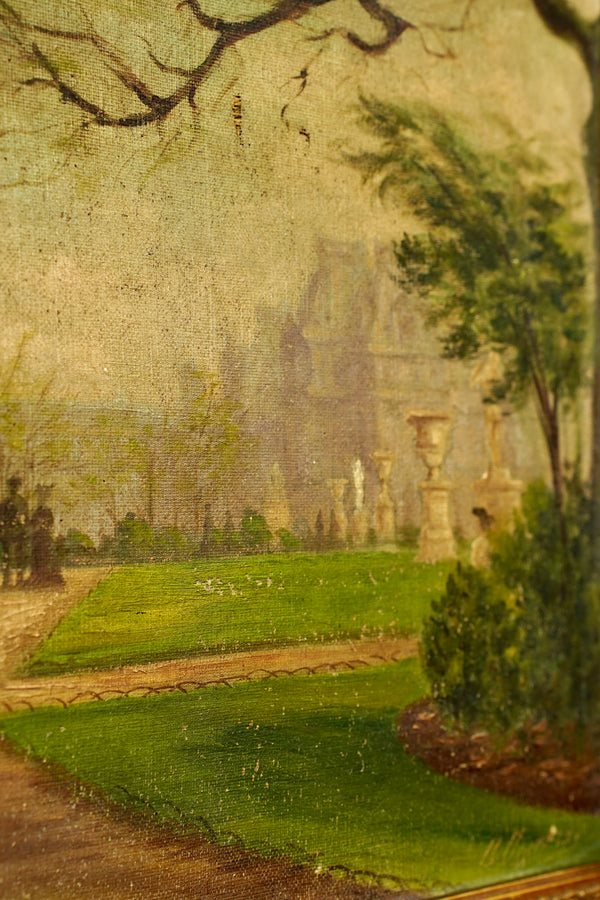 Antique Oil Painting Brussels Park Garden Scene secondary view