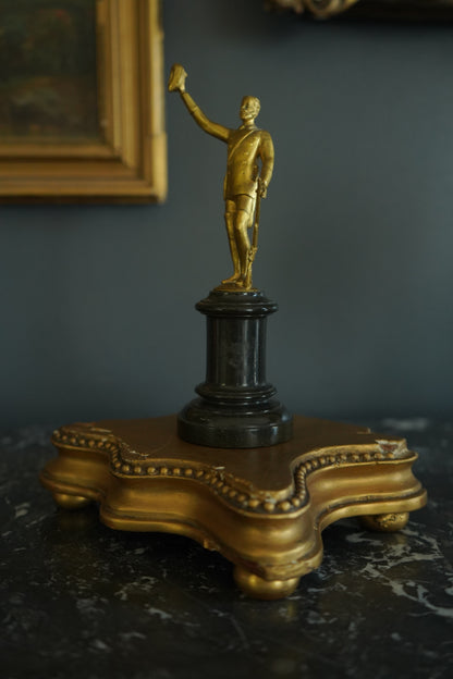Small Antique Gilt Bronze ‘Gentleman Officer’ Figurine on a Black Marble Base