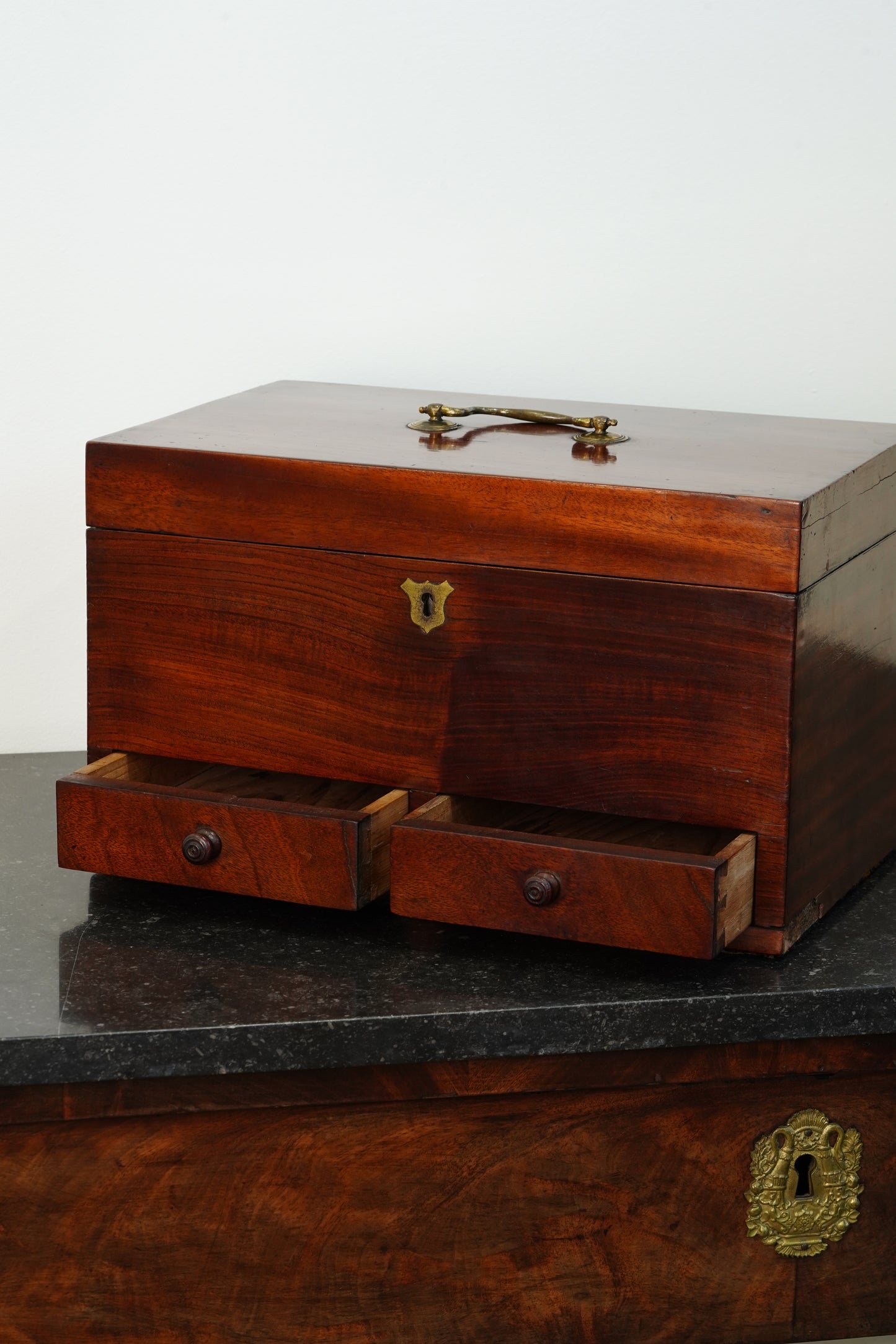 Antique Mahogany Dressing Box with Two Drawers, Circa 1840