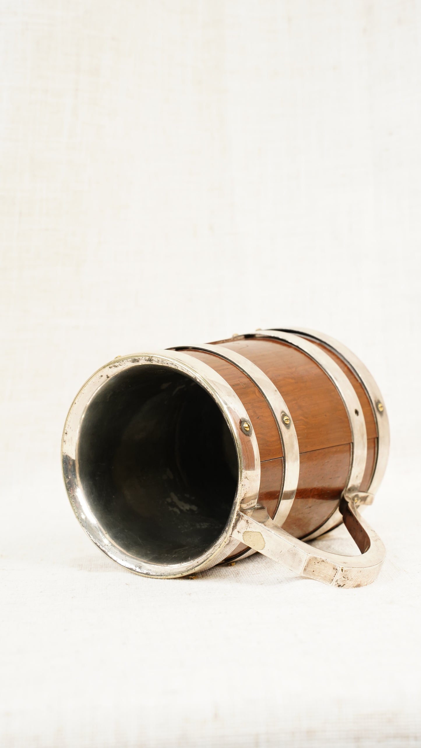Antique English Oak and Silver Plate Tankard, Sheffield