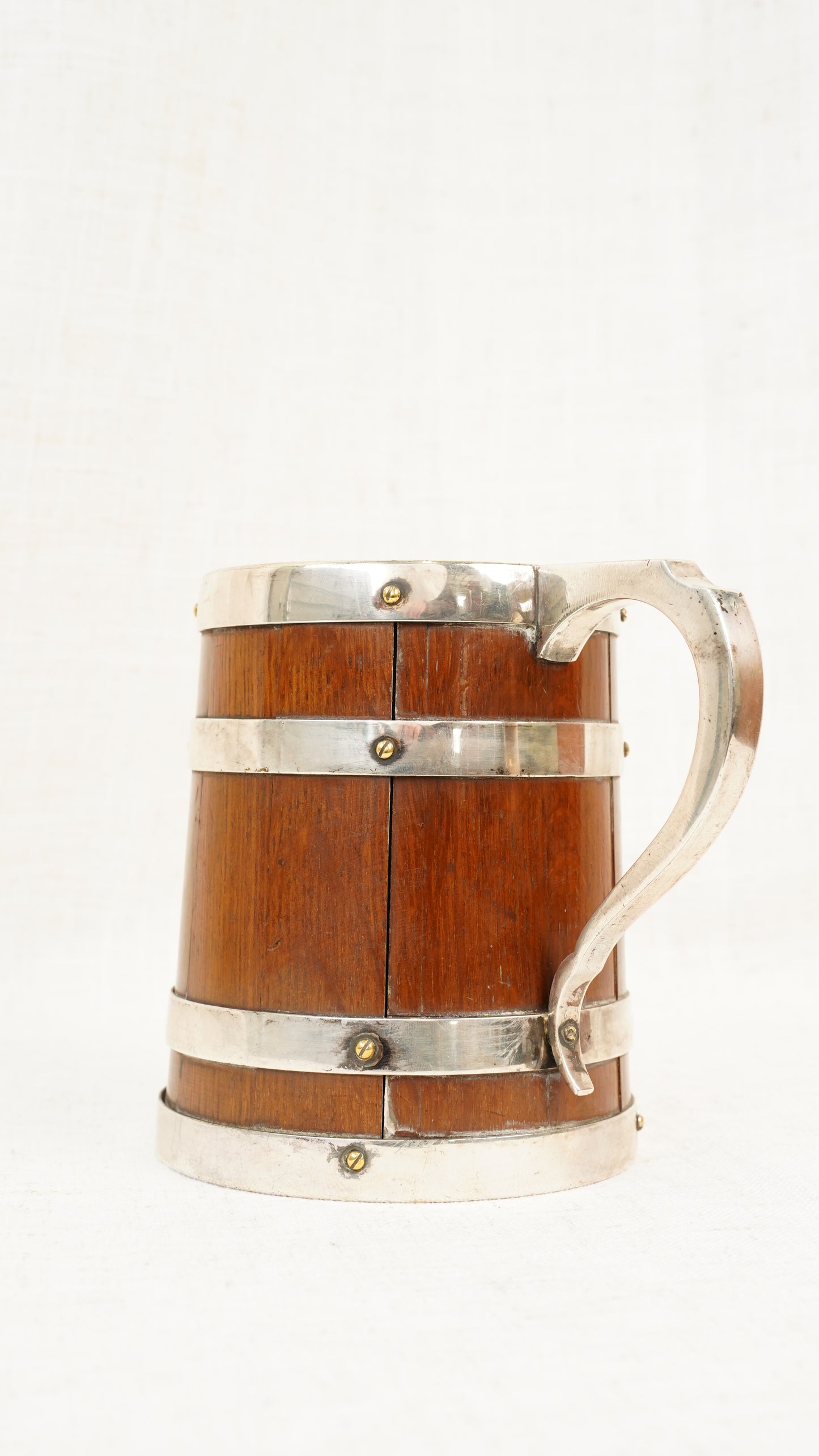Antique English Oak and Silver Plate Tankard, Sheffield