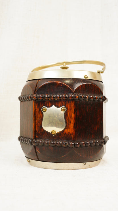 Edwardian Oak and Silver Plated Biscuit Barrel, Circa 1910