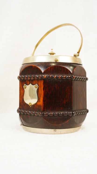 Edwardian Oak and Silver Plated Biscuit Barrel, Circa 1910