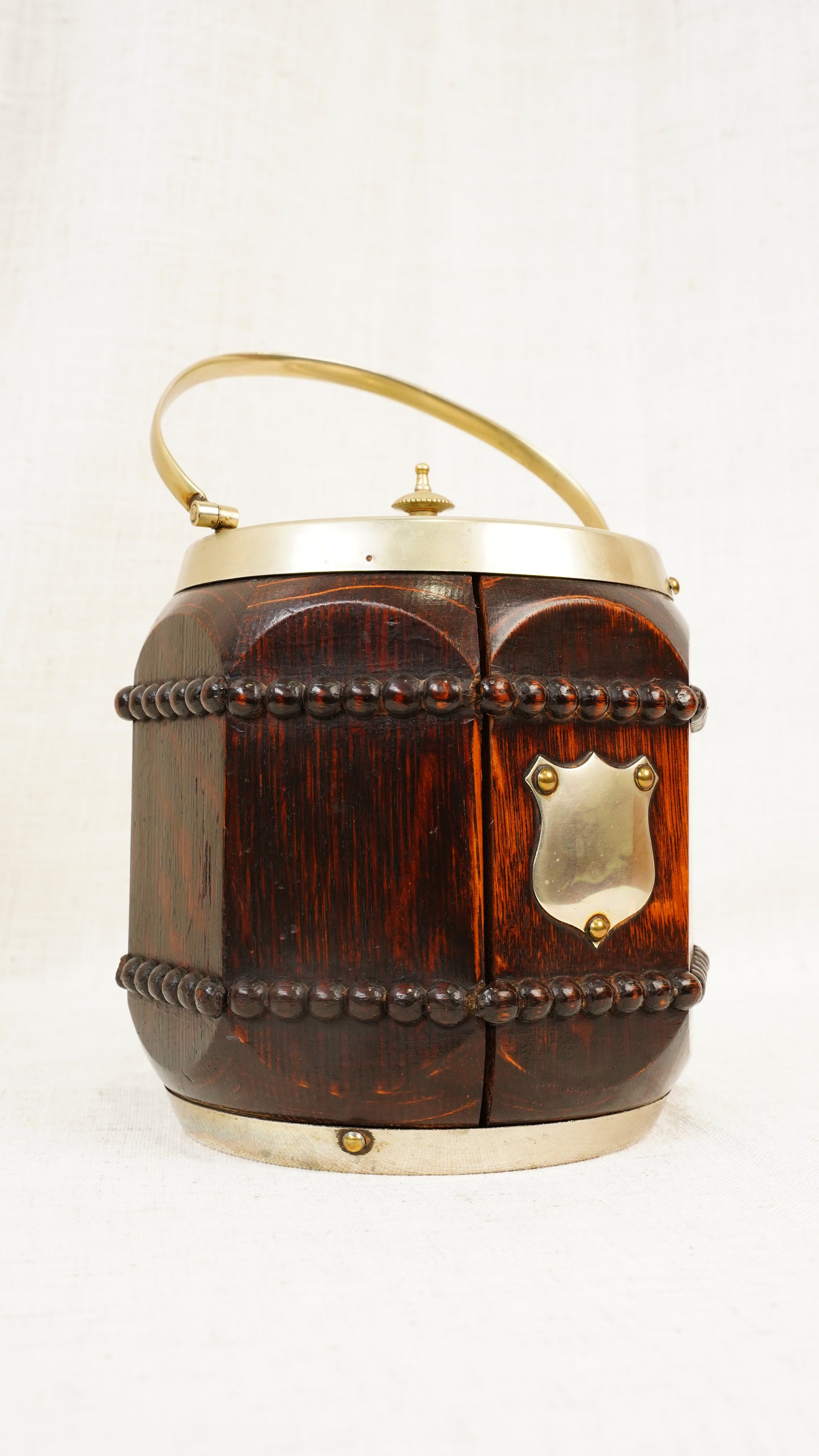 Edwardian Oak and Silver Plated Biscuit Barrel, Circa 1910