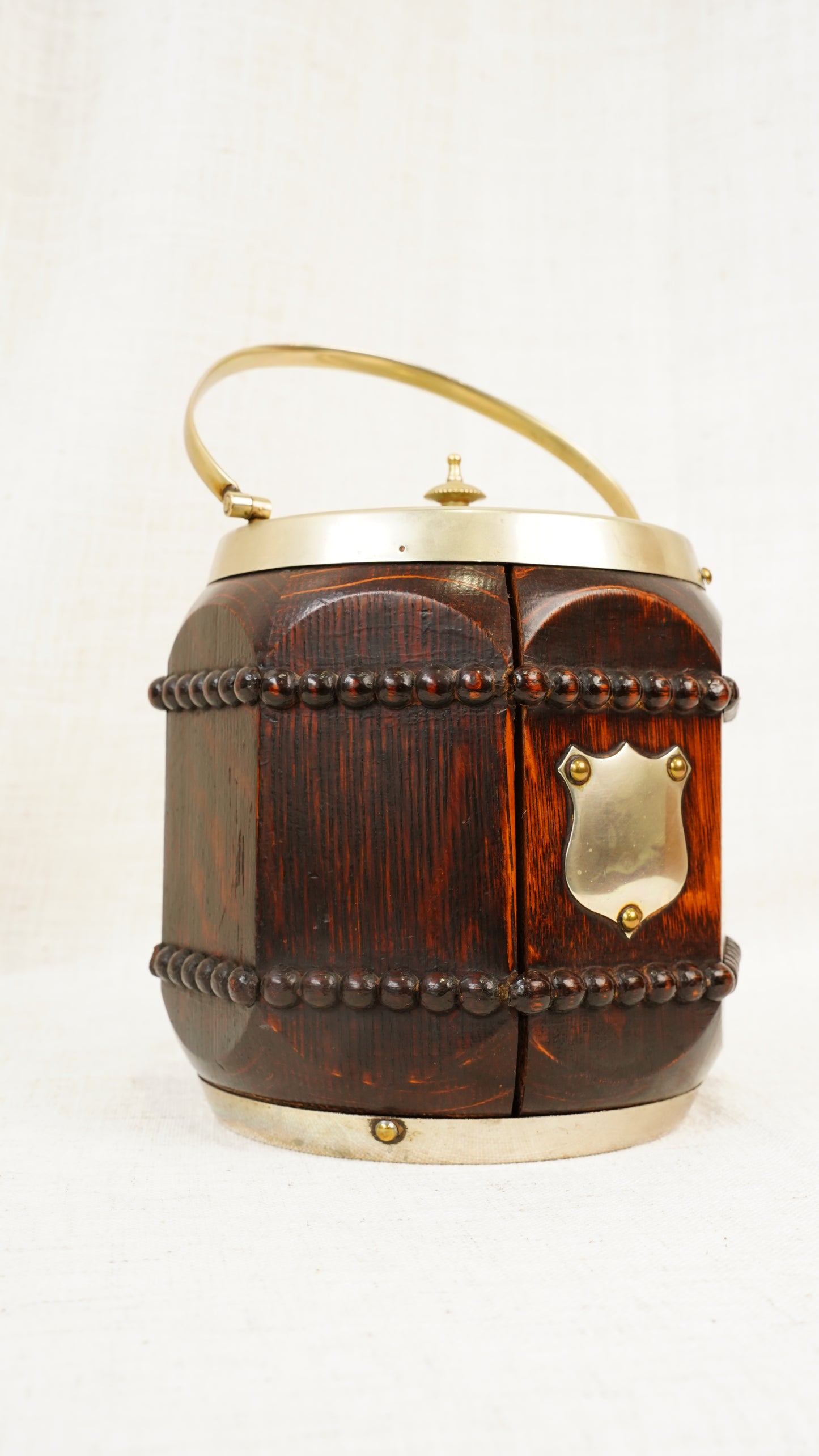 Edwardian Oak and Silver Plated Biscuit Barrel, Circa 1910