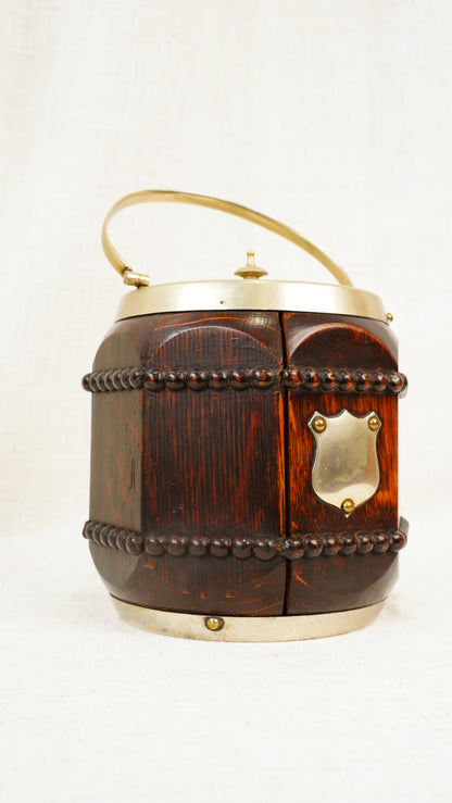 Edwardian Oak and Silver Plated Biscuit Barrel, Circa 1910
