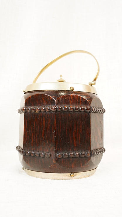 Edwardian Oak and Silver Plated Biscuit Barrel, Circa 1910
