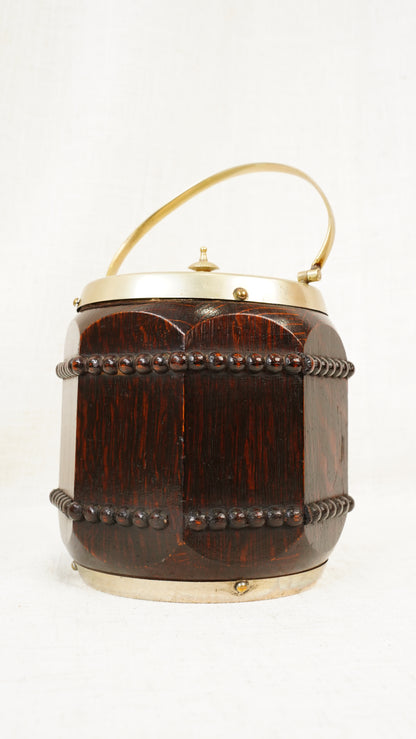 Edwardian Oak and Silver Plated Biscuit Barrel, Circa 1910