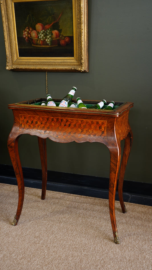 Antique French Louis XV Rosewood Parquetry Jardinière Planter Table