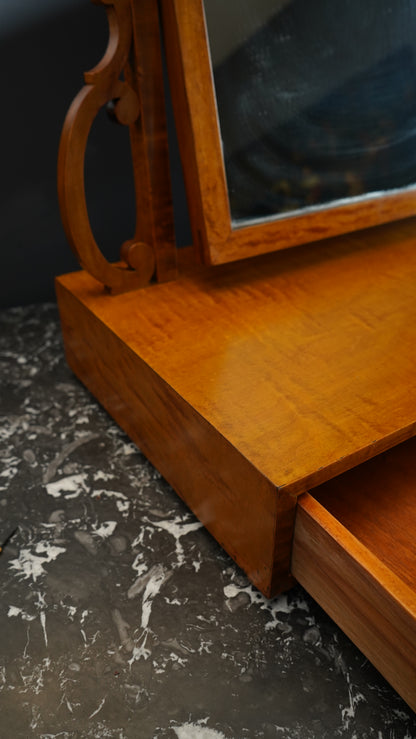 Antique English Dressing Table Mirror in Bird’s Eye Maple Circa 1830 to 1850