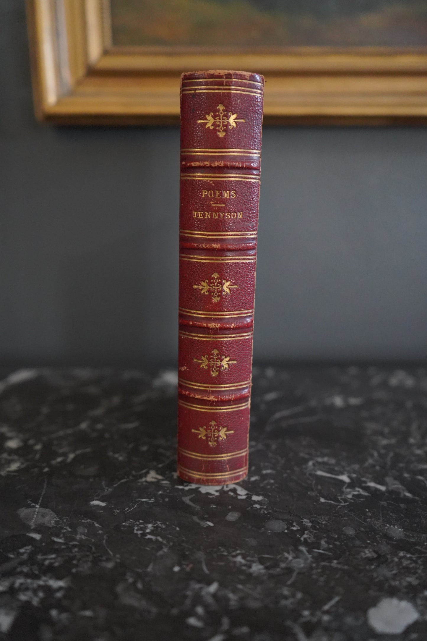 1875 "Poems" by Alfred Tennyson Red Fine Binding Full Leather Book, Antique Poetry Book