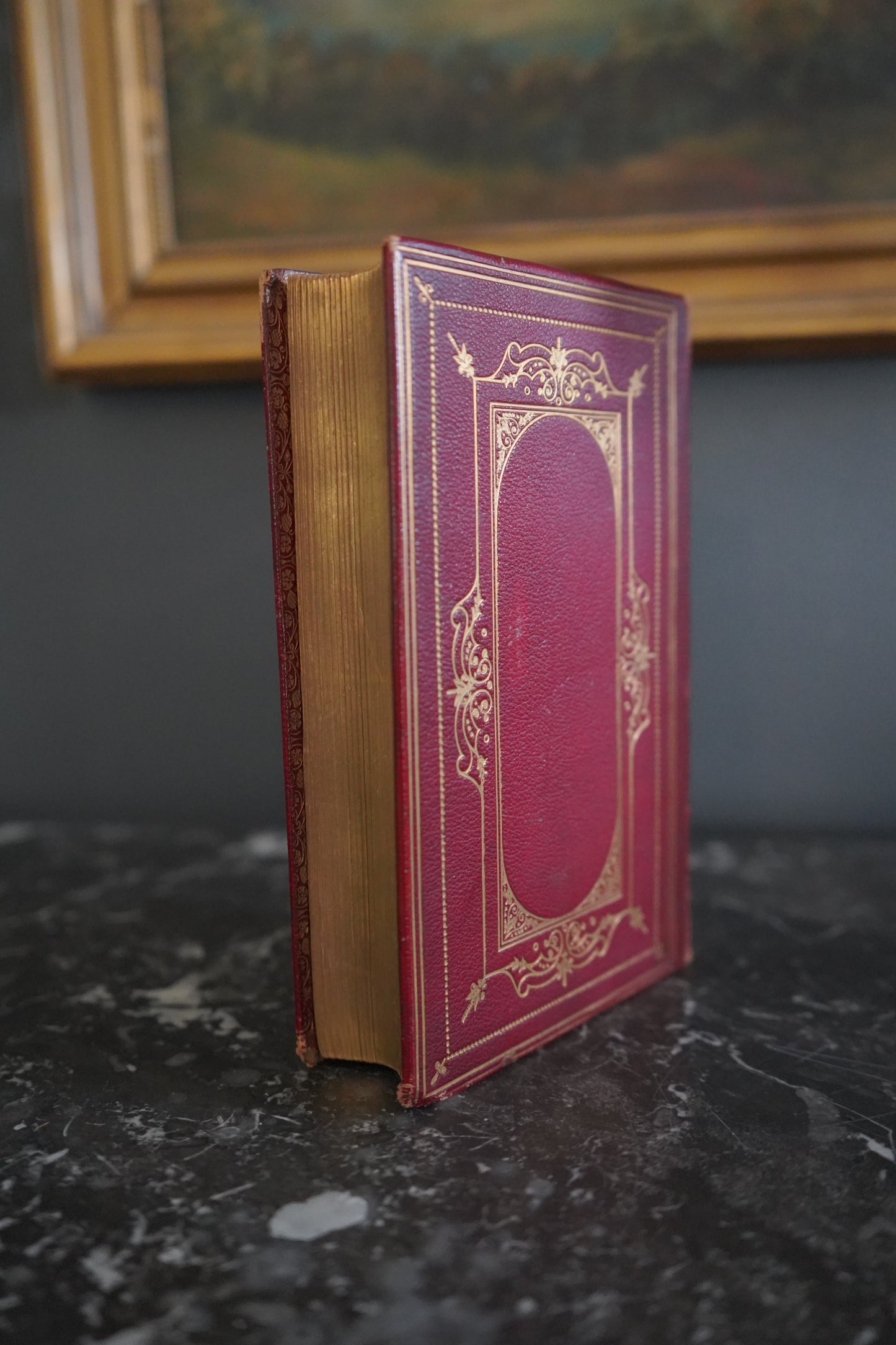 1875 "Poems" by Alfred Tennyson Red Fine Binding Full Leather Book, Antique Poetry Book