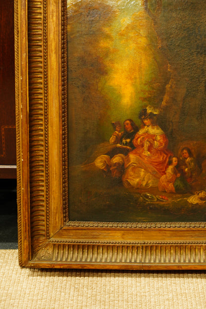 Antique European Oil Painting Figures in Landscape