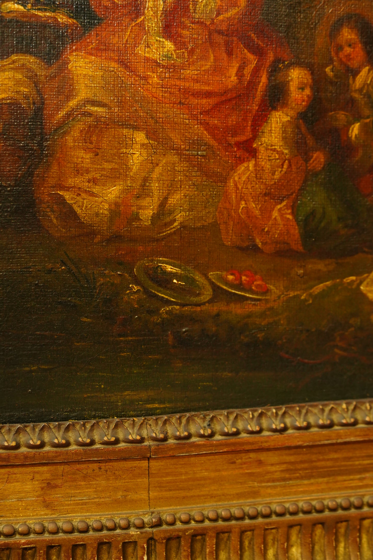 Antique European Oil Painting Figures in Landscape
