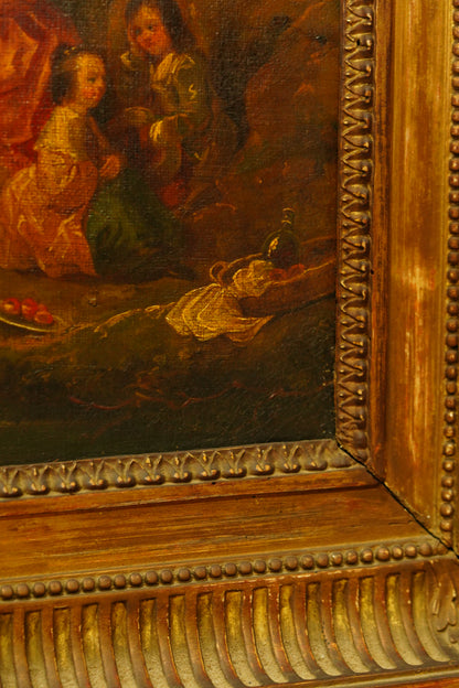 Antique European Oil Painting Figures in Landscape