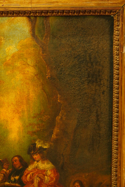 Antique European Oil Painting Figures in Landscape