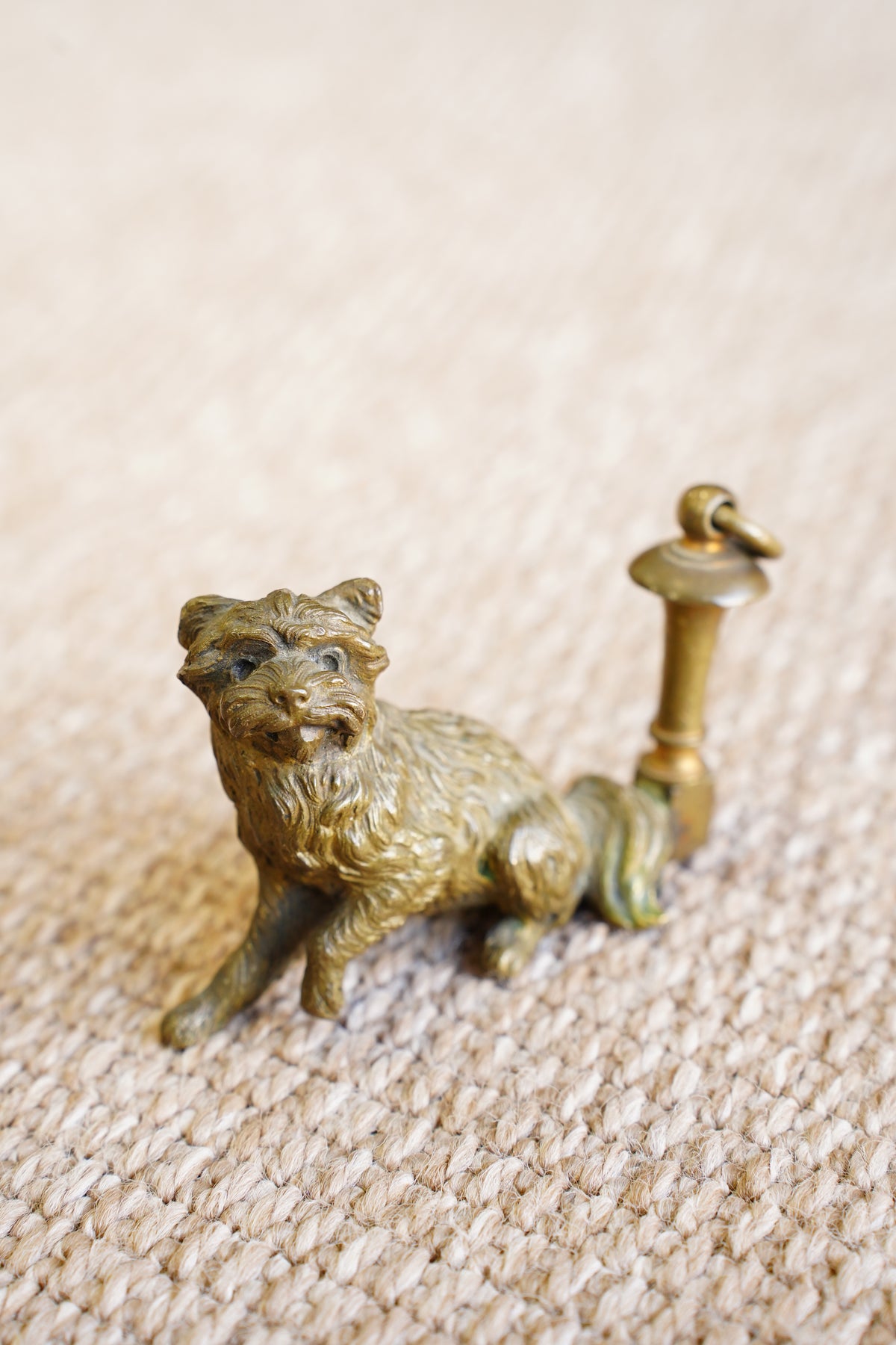 Antique Cast Brass Terrier Figure with Ringed Post