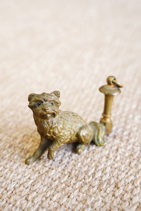 Antique Cast Brass Terrier Figure with Ringed Post