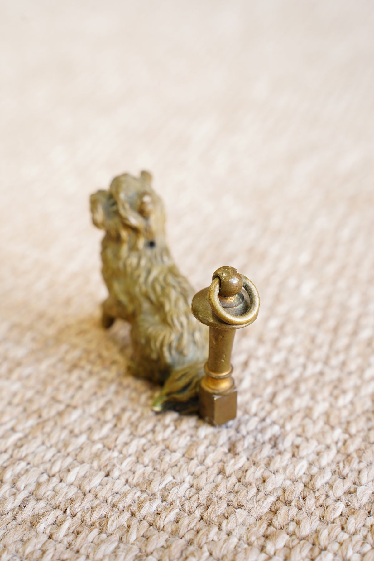 Antique Cast Brass Terrier Figure with Ringed Post