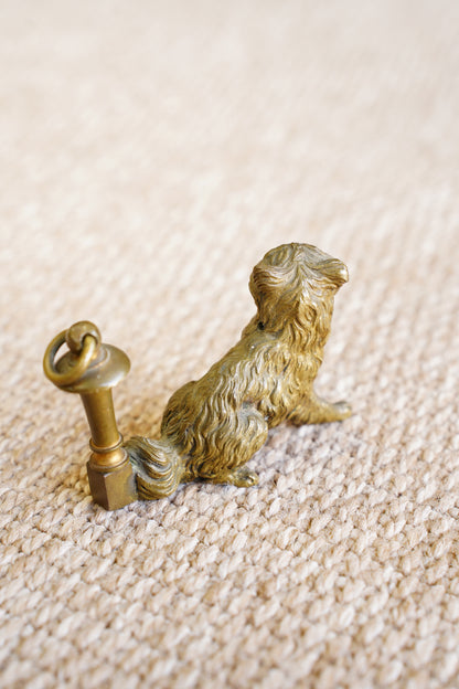 Antique Cast Brass Terrier Figure with Ringed Post
