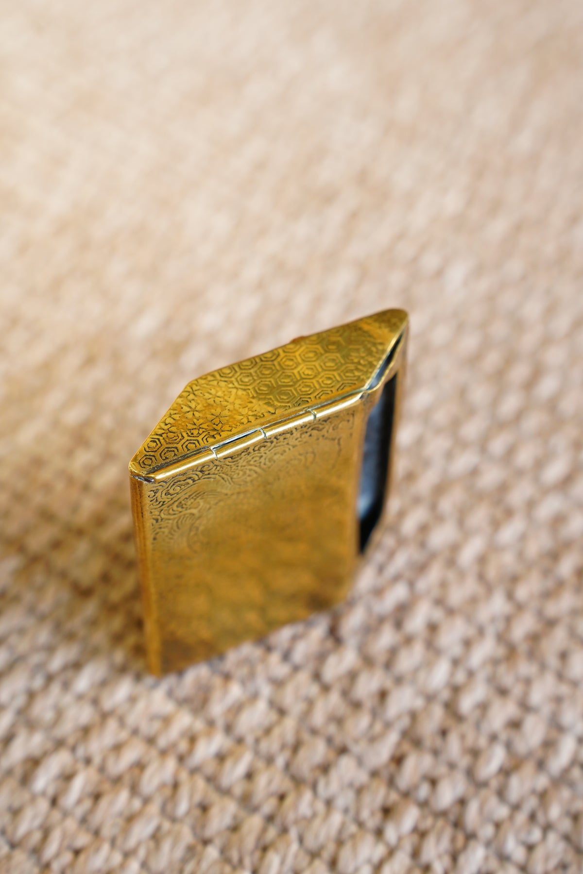 Antique Japanese Engraved Brass Vesta Case, Mount Fuji