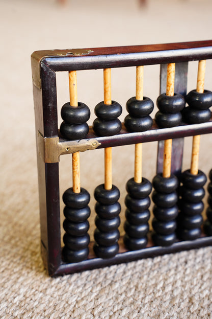 Vintage Chinese Suanpan Abacus, Hardwood, Bamboo and Brass