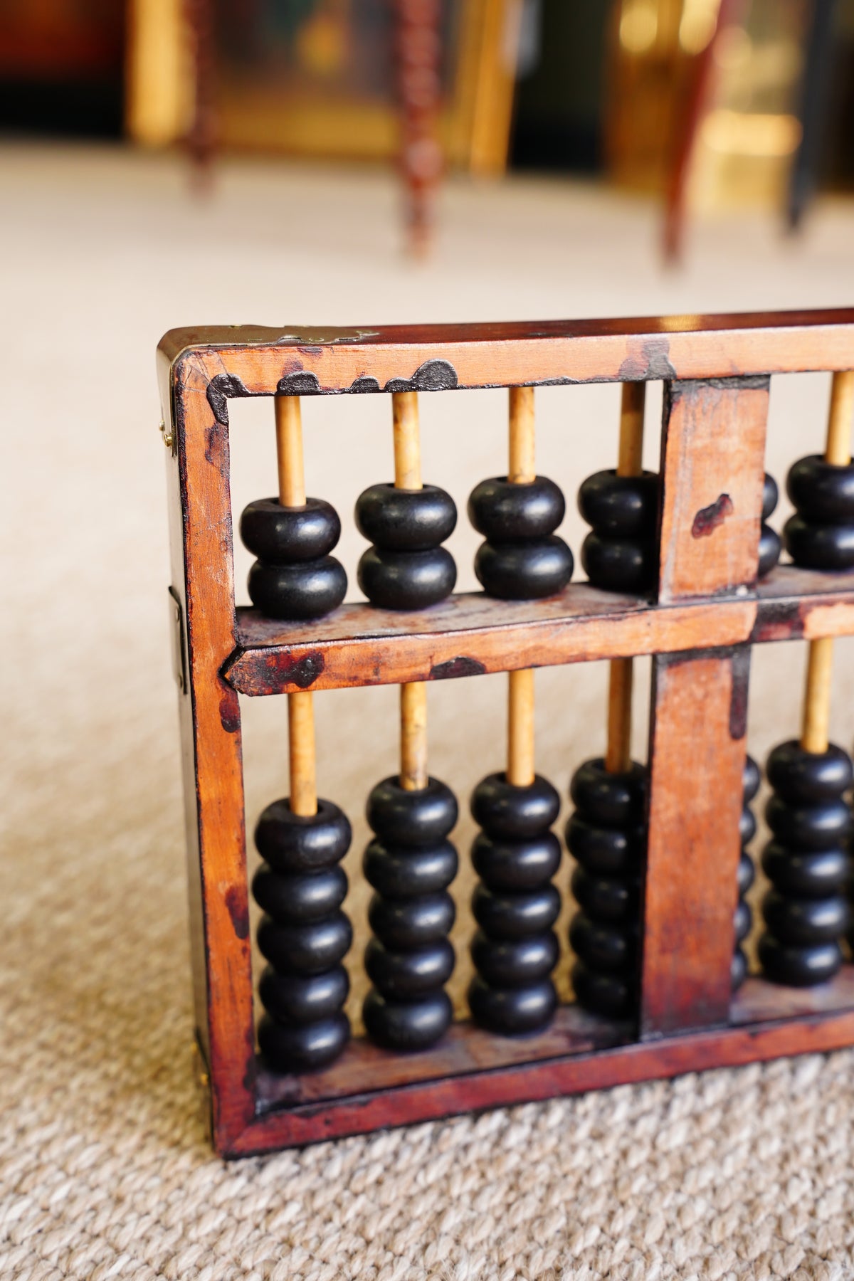 Vintage Chinese Suanpan Abacus, Hardwood, Bamboo and Brass