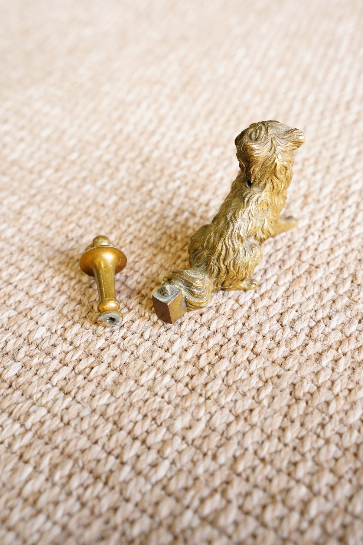 Antique Cast Brass Terrier Figure with Ringed Post