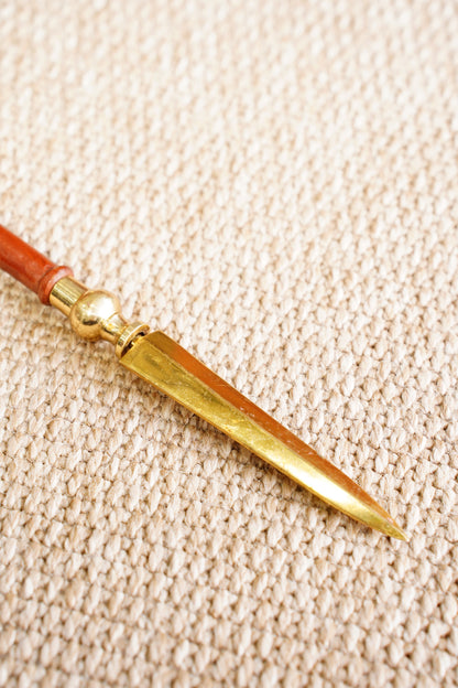 Vintage Solid Brass and Turned Wood Letter Opener